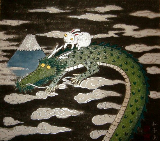日本昔ばなしの龍の色紙画 オーストリアから上海へ